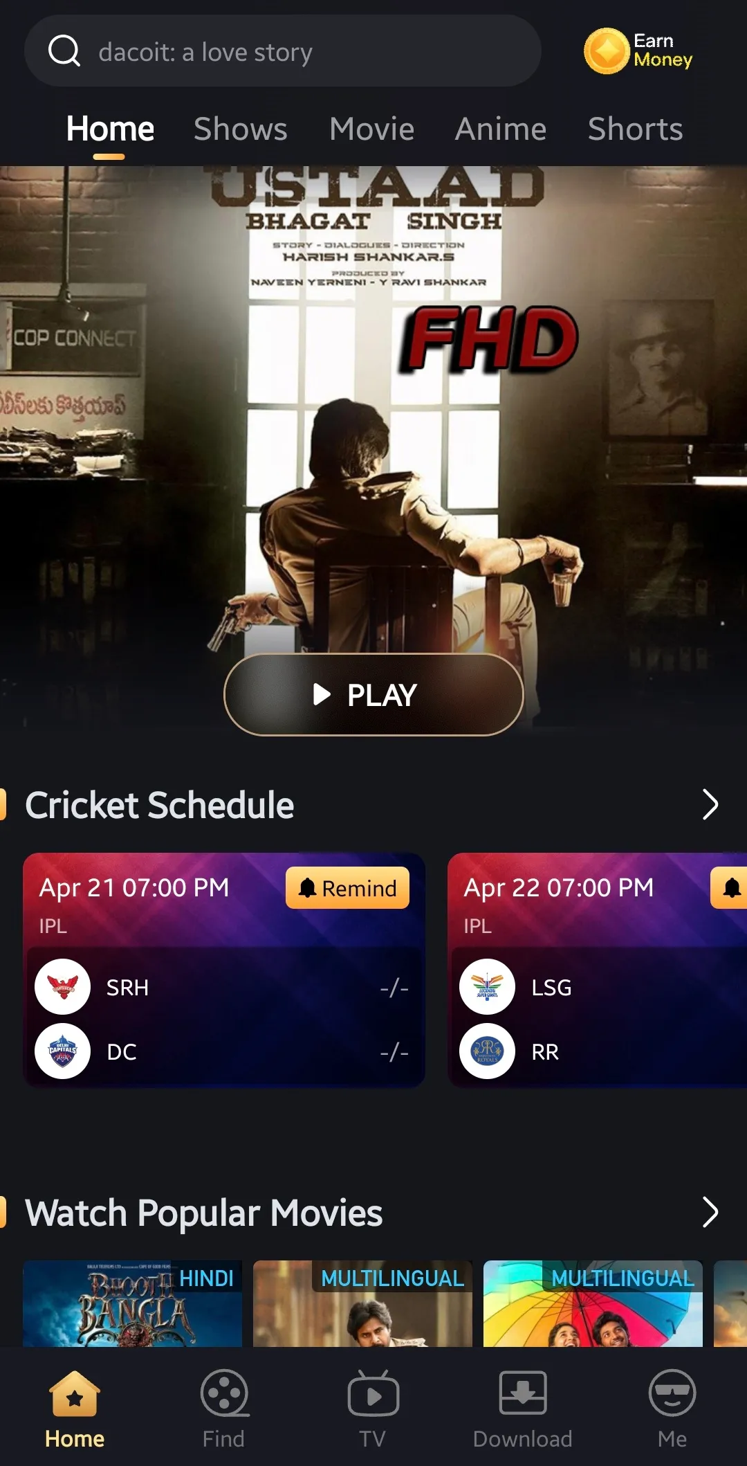 Castle APK Home Screen and Layout — Browse Movies and TV Shows