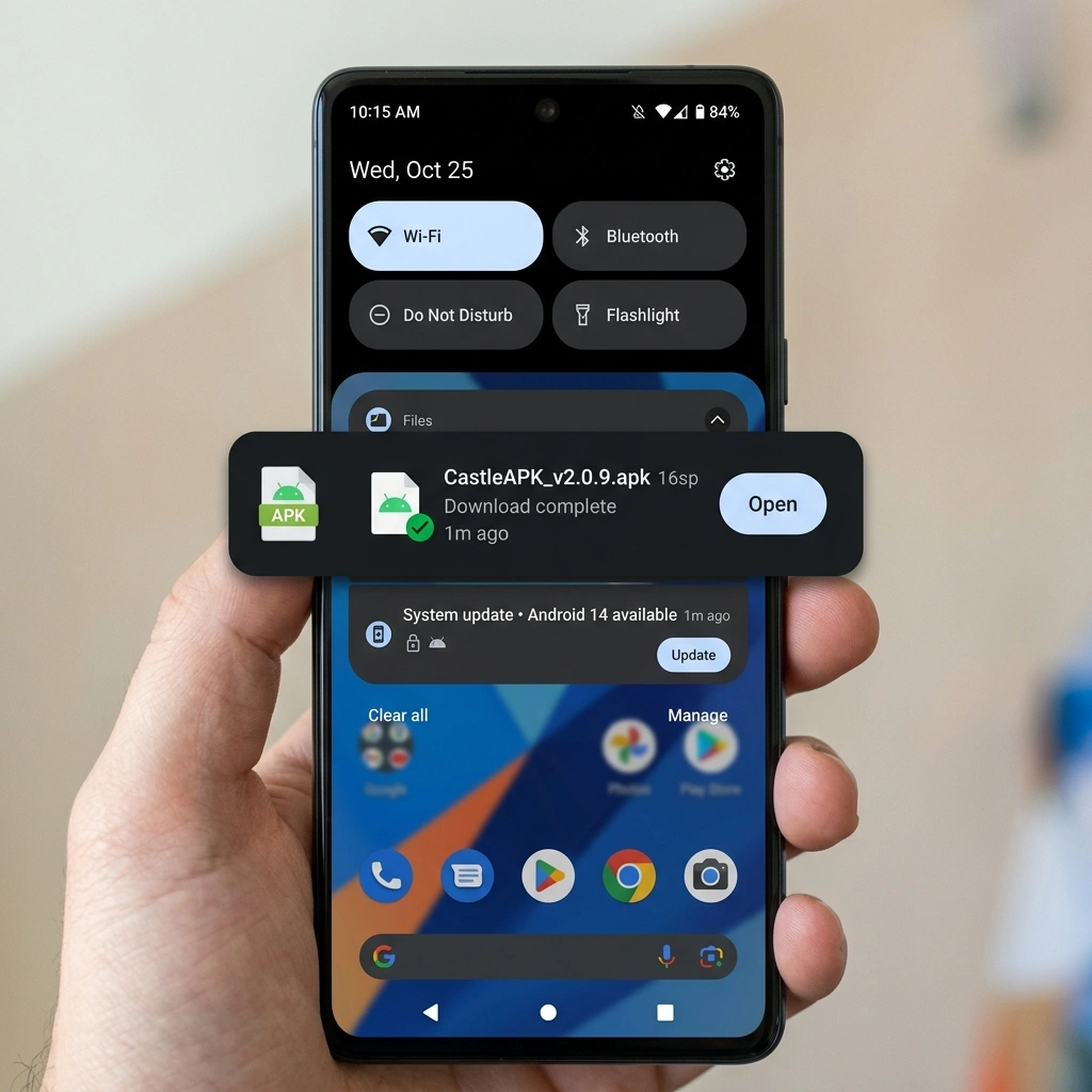 Open downloaded Castle APK file from Android notification shade