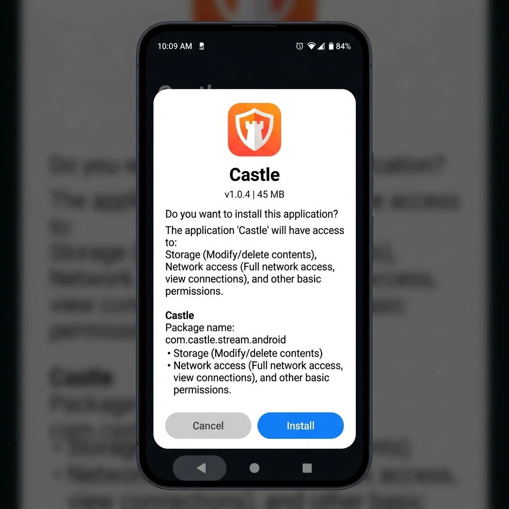 Tap Install button on Android APK installer screen for Castle APK
